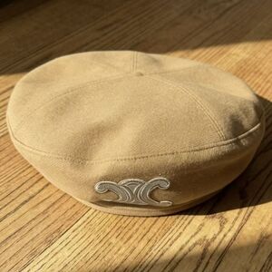 Celine Triomphe Wool Beret in Camel